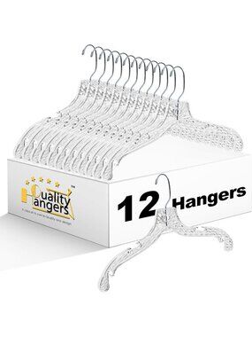 12 Pack Slim Crystal Clear Plastic Hangers with 360° Swivel Hook for Coats